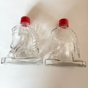 Vtg MacGregor Tally-Ho horse head cologne bottles with lids, set of 2